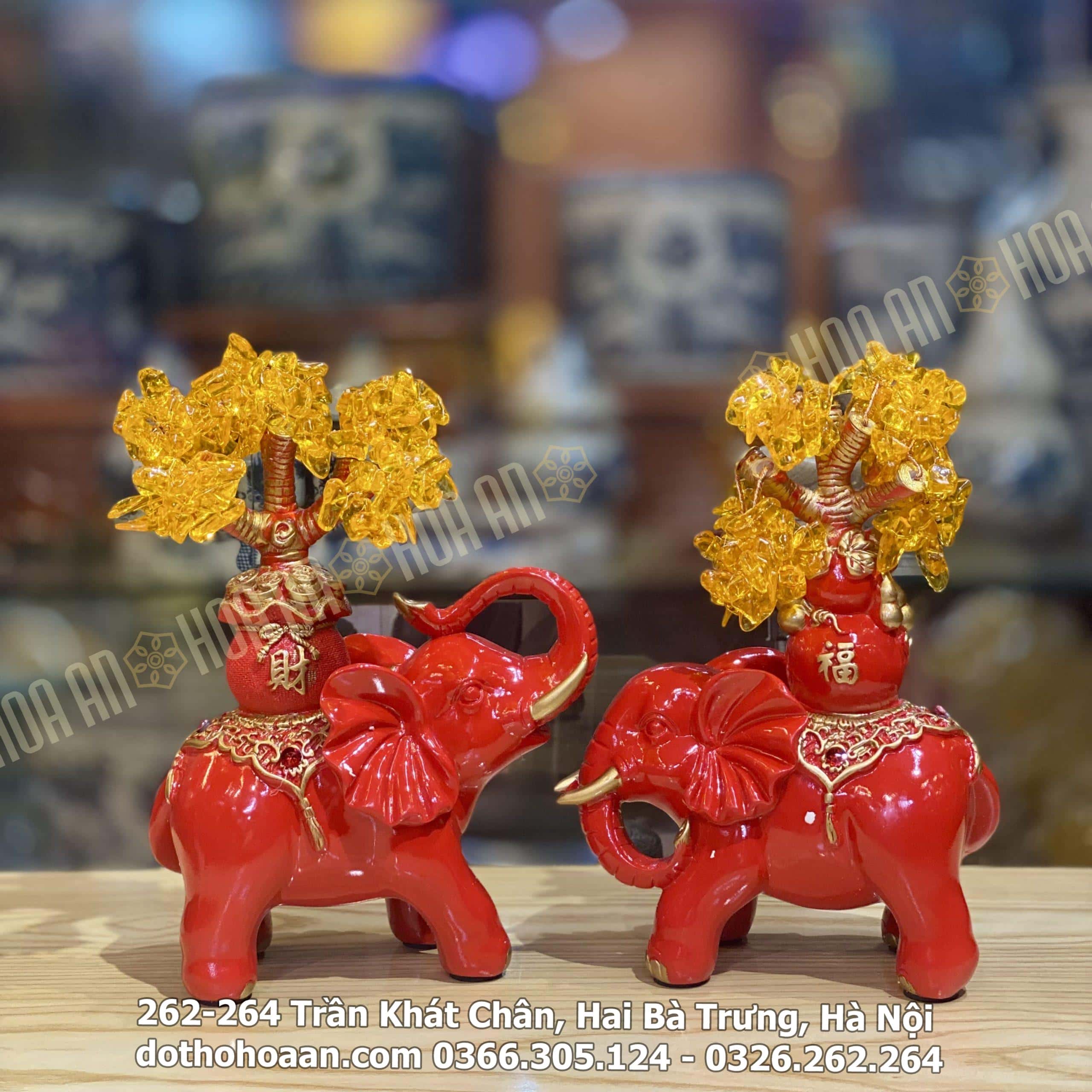 Tượng Voi Phong Thủy Màu Đỏ Kim Tiền (2)-min