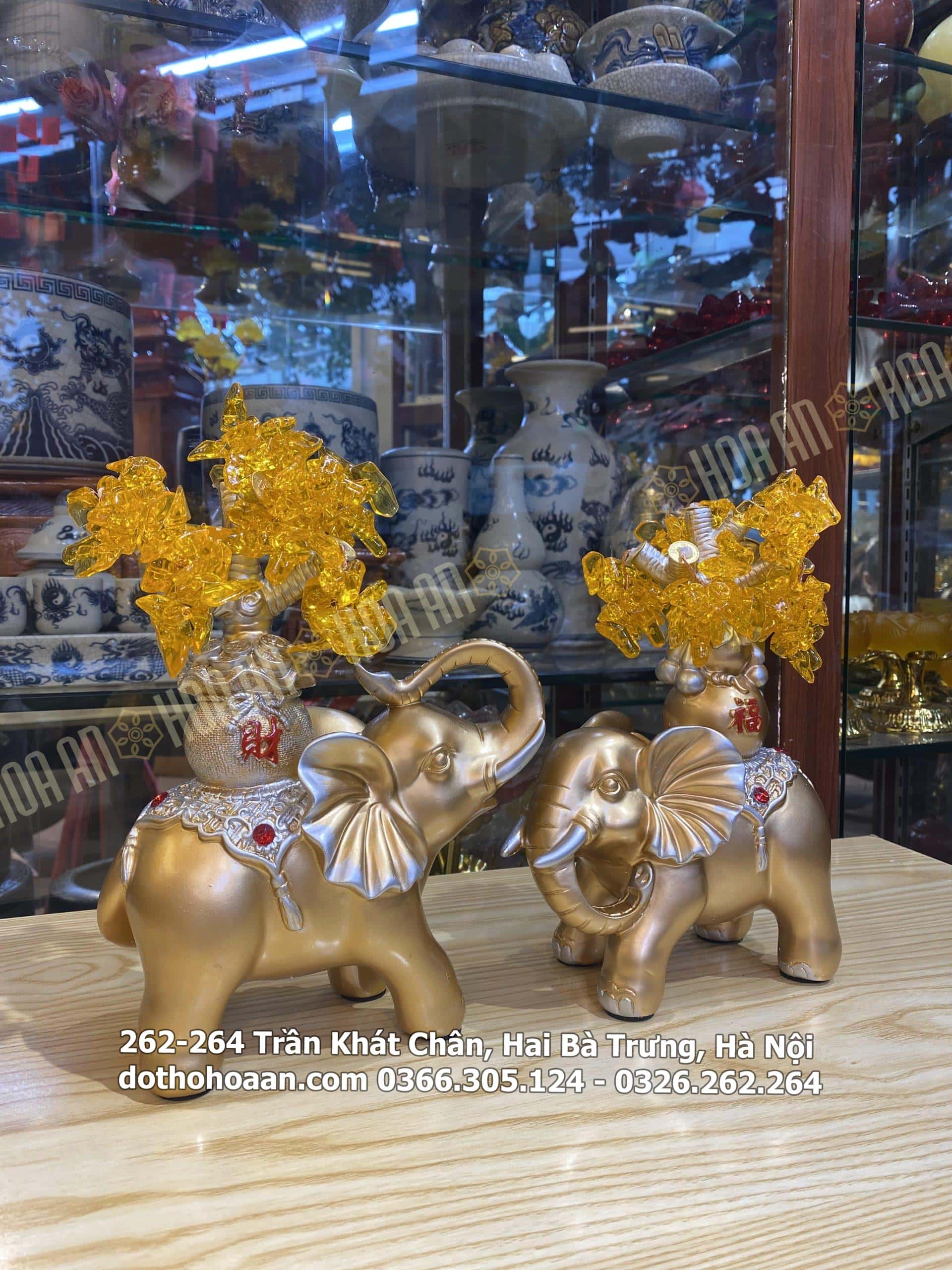 Tượng Voi Phong Thủy Màu Vàng Kim Tiền (11)-min