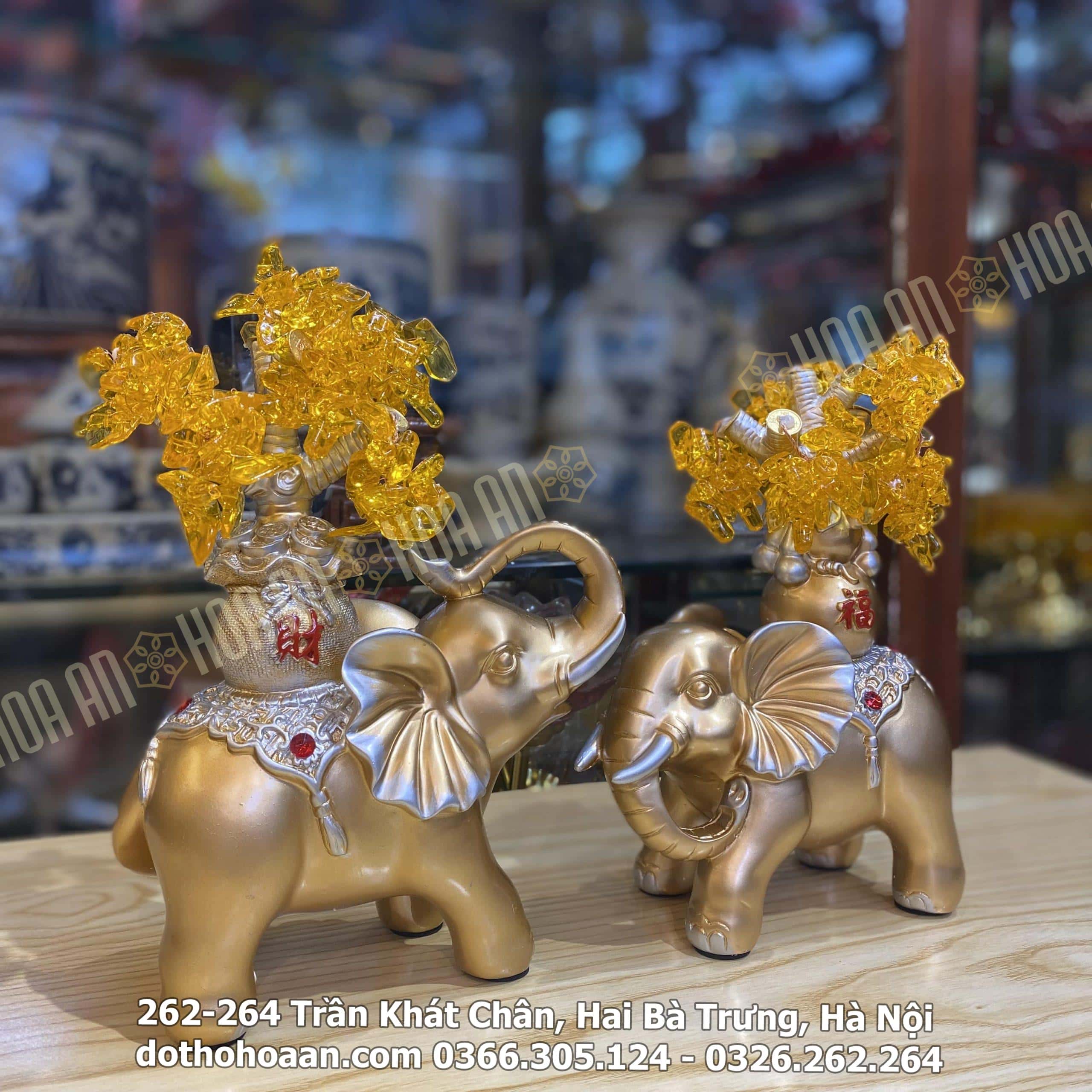 Tượng Voi Phong Thủy Màu Vàng Kim Tiền (2)-min
