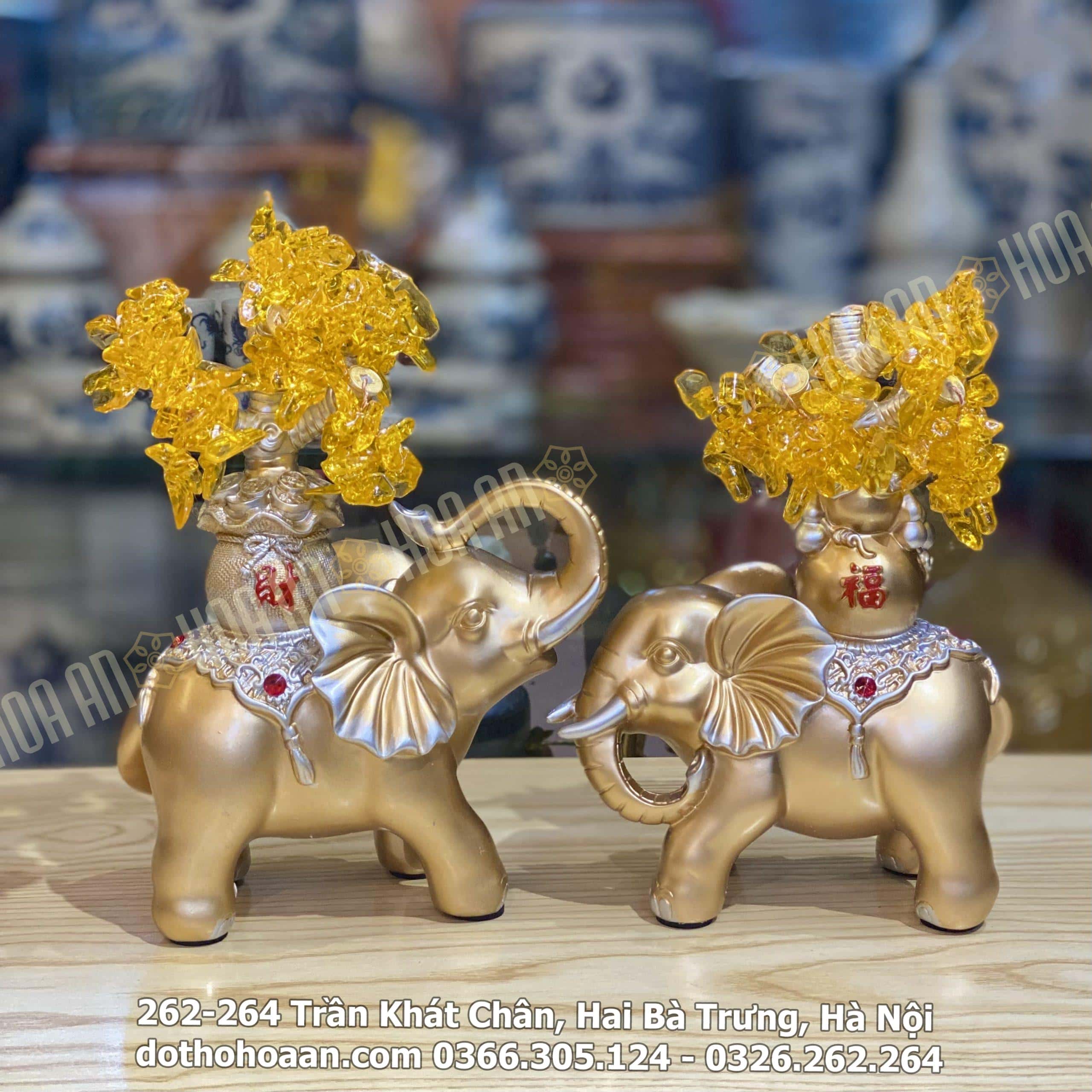 Tượng Voi Phong Thủy Màu Vàng Kim Tiền (4)-min