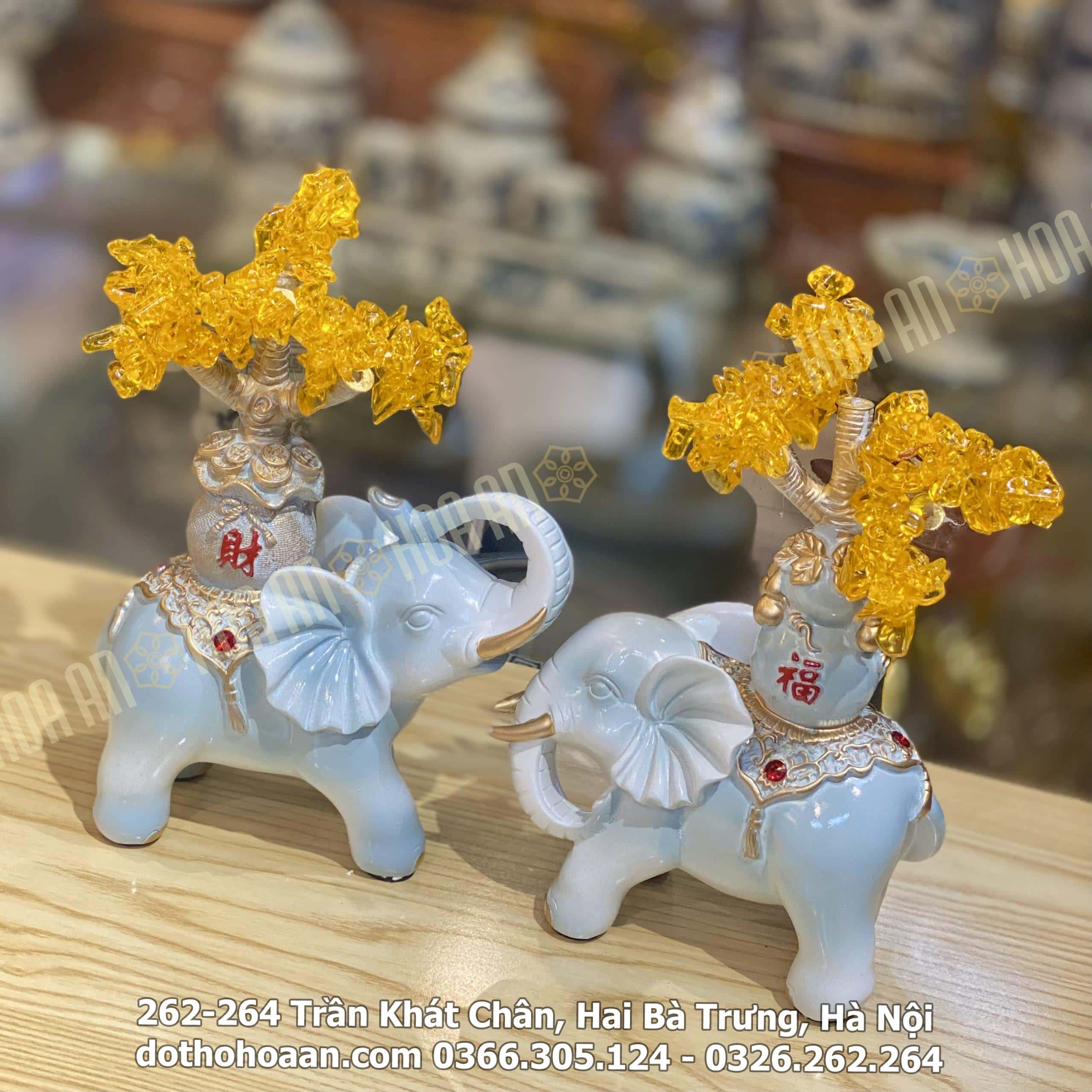 Tượng Voi Phong Thủy Màu Vàng Kim Tiền (5)