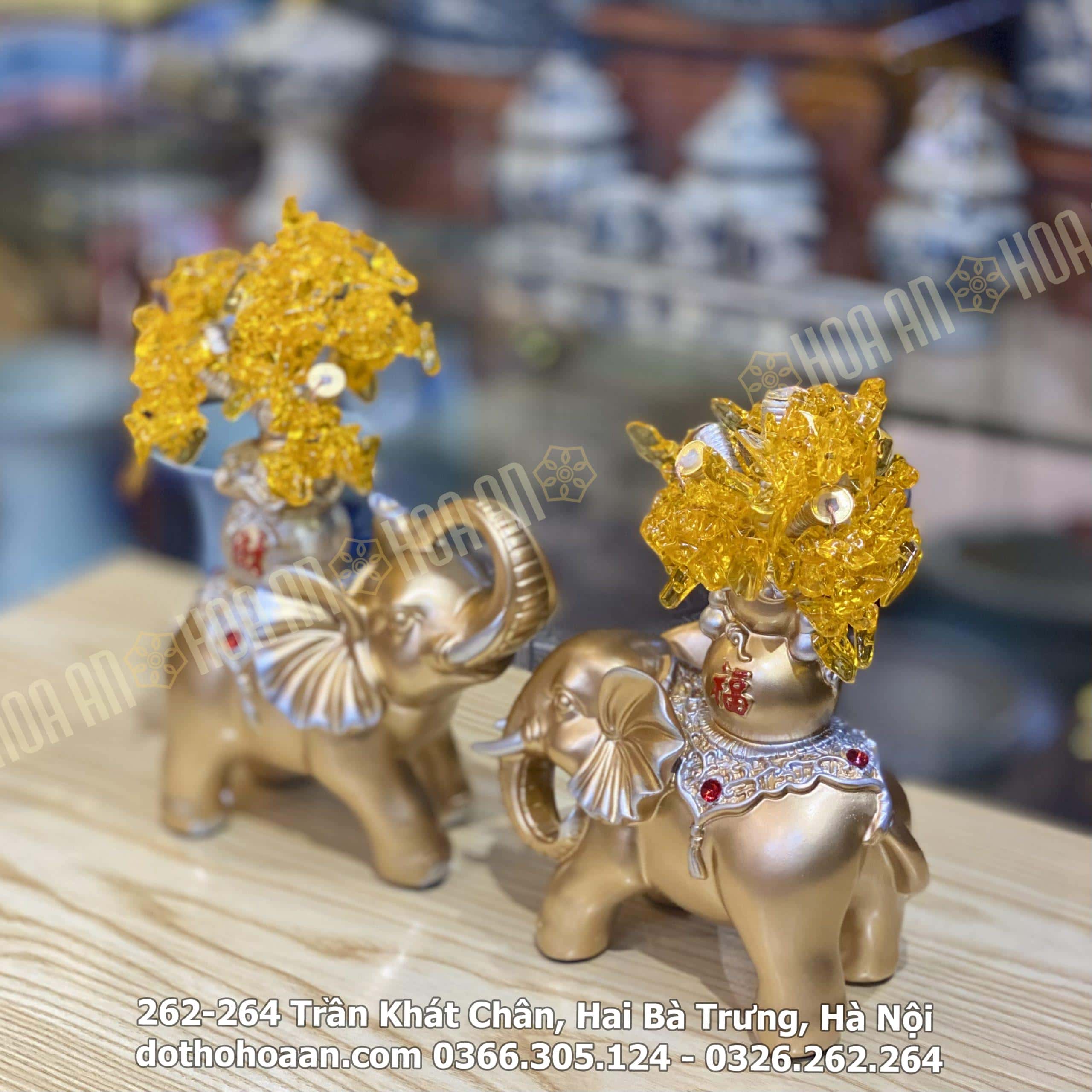 Tượng Voi Phong Thủy Màu Vàng Kim Tiền (5)
