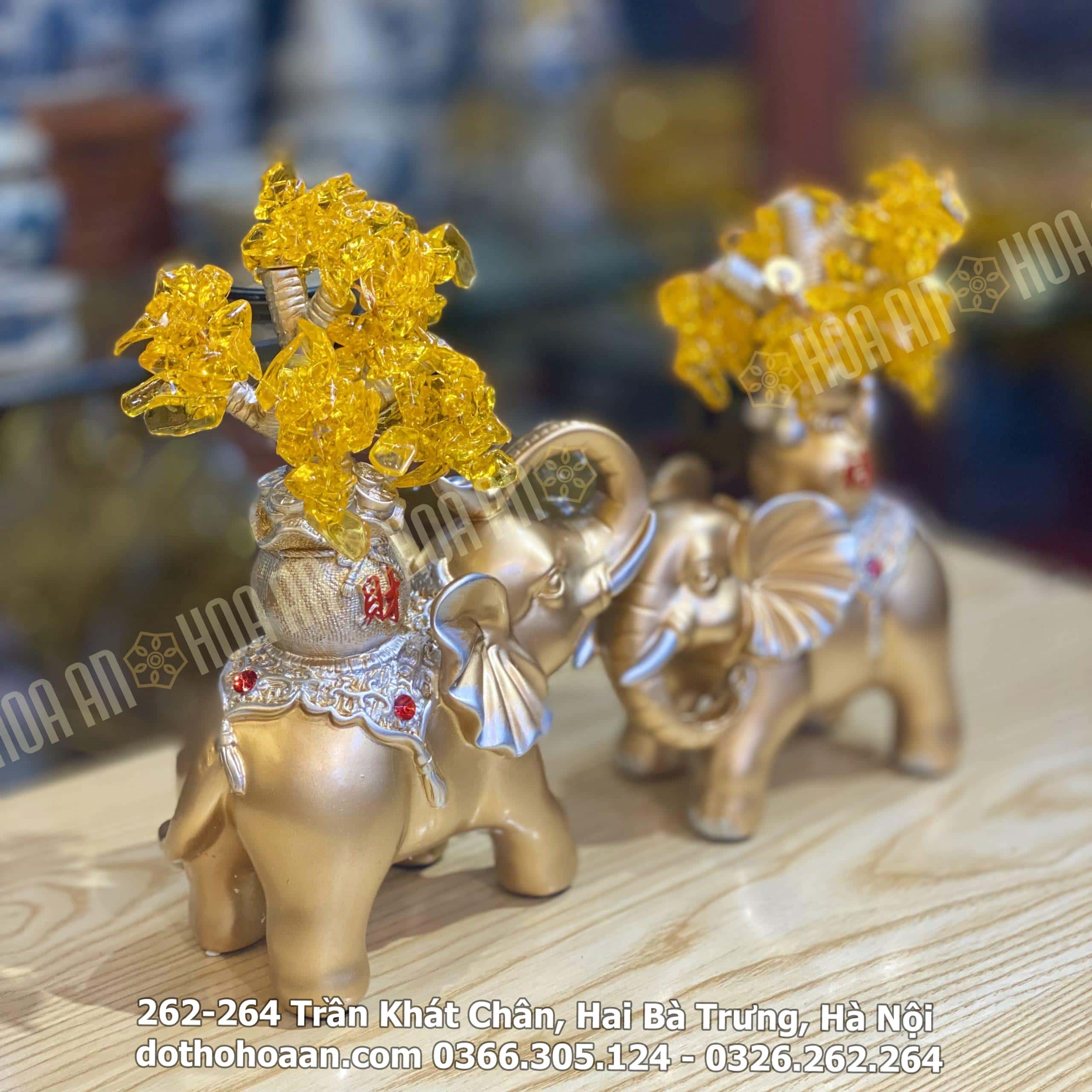 Tượng Voi Phong Thủy Màu Vàng Kim Tiền (6)-min