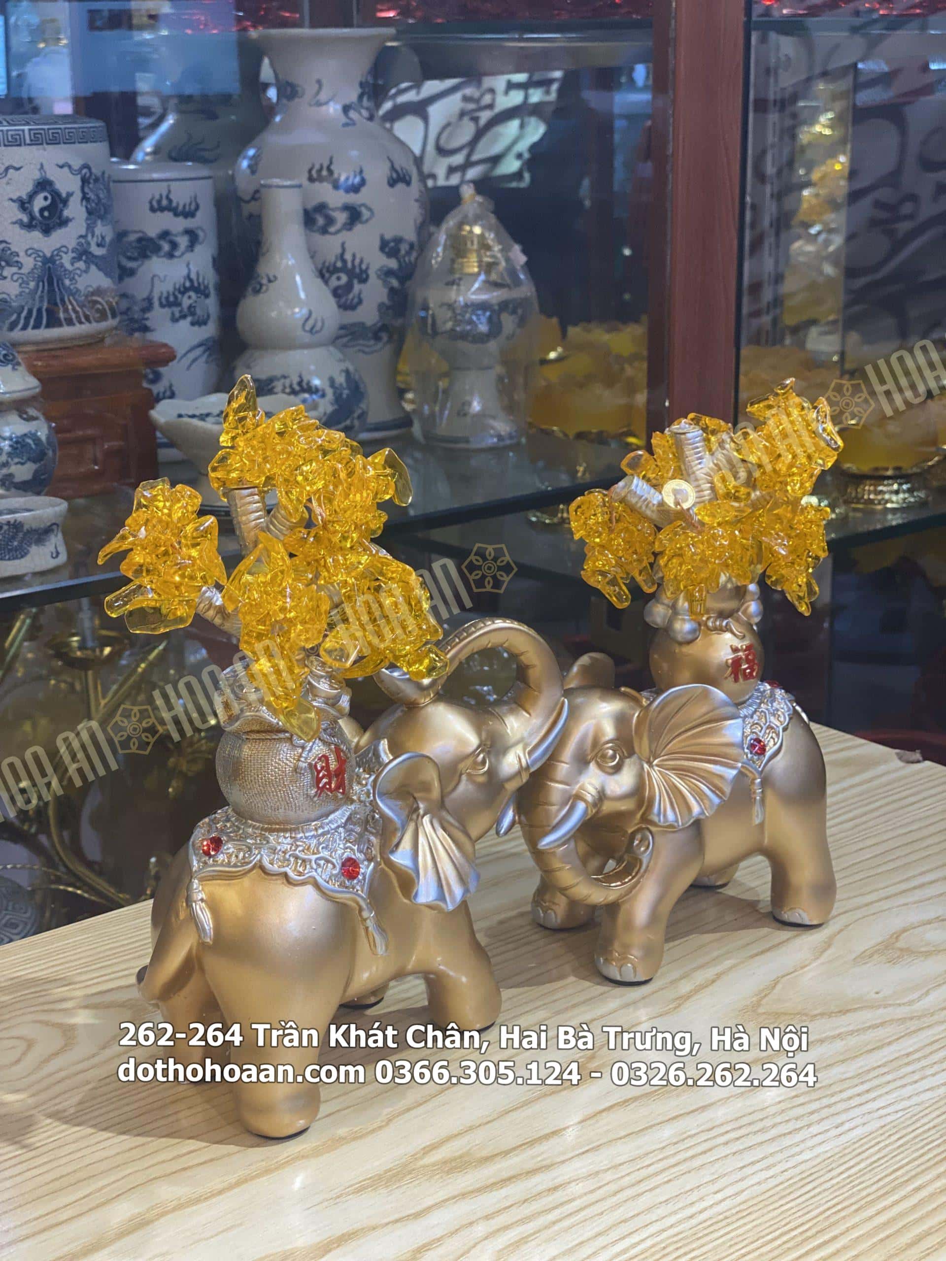 Tượng Voi Phong Thủy Màu Vàng Kim Tiền (7)-min
