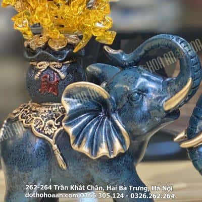 Tượng Voi Phong Thủy Màu Xanh Dương Kim Tiền
