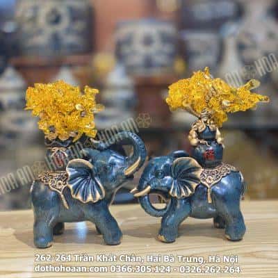 Tượng Voi Phong Thủy Màu Xanh Dương Kim Tiền