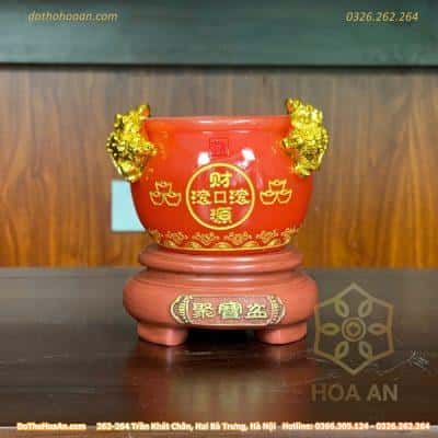 Bồn Tụ Bảo Chiêu Tài Bột Đá Đỏ