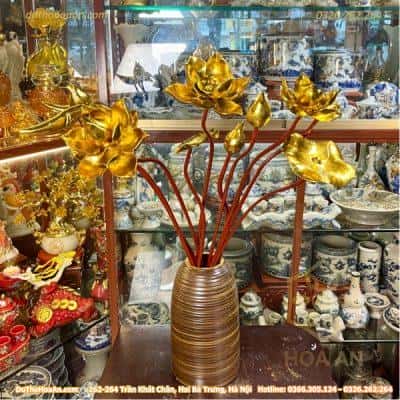 Cành Hoa Sen Gỗ Mít Sơn Son Thếp Vàng