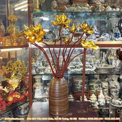 Cành Hoa Sen Gỗ Mít Sơn Son Thếp Vàng1
