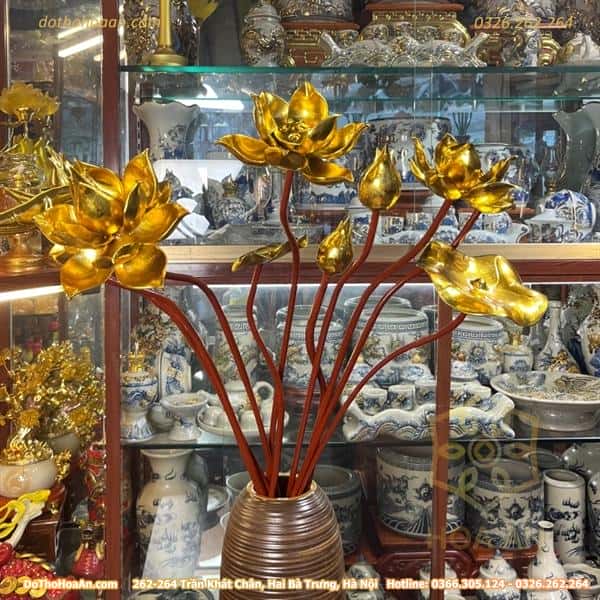 Cành Hoa Sen Gỗ Mít Sơn Son Thếp Vàng2