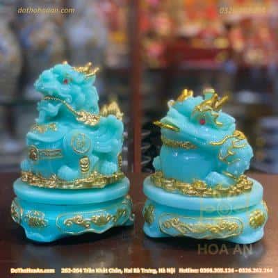 Cặp Cóc Thiềm Thừ & Tỳ Hưu Phong Thủy Đế Xoay Bột Đá Xanh Lam1