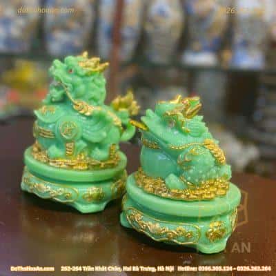 Cặp Cóc Thiềm Thừ & Tỳ Hưu Phong Thủy Đế Xoay Bột Đá Xanh Ngọc Bích1
