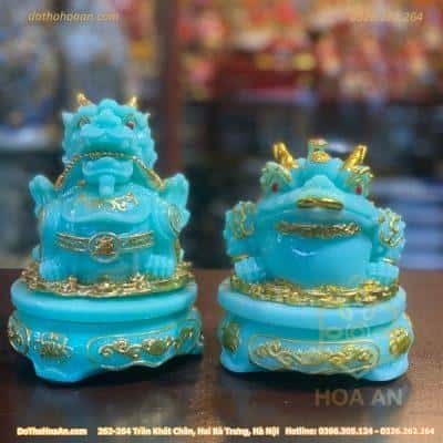 Cặp Cóc Thiềm Thừ & Tỳ Hưu Phong Thủy Đế Xoay Bột Đá Xanh Lam