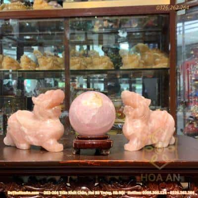 Cặp Tỳ Hưu Đá Thạch Anh Hồng
