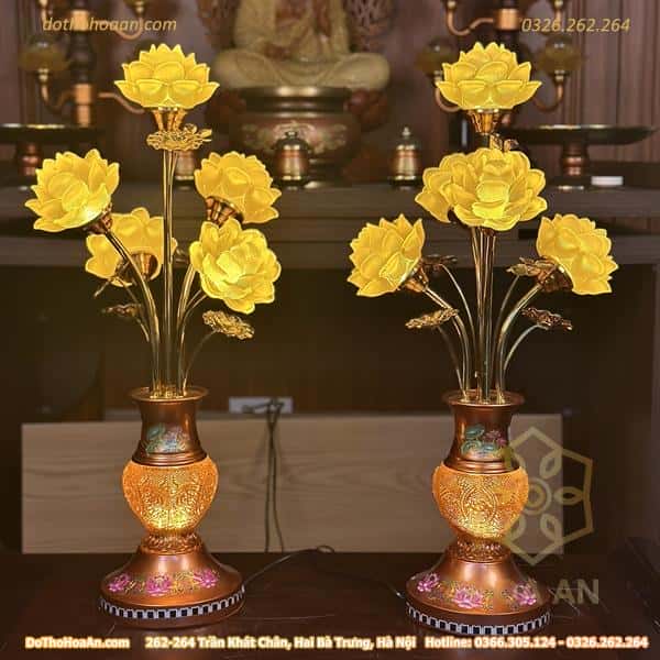 Đèn Thờ 5 Bông Lưu Ly Hoa Sen Chân Gấm-cao-60cm(variation)