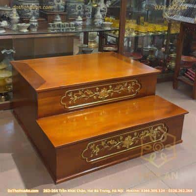 Kệ Kê Nhị Cấp/ 2 Cấp Ban Thờ Gỗ Xoan Màu Hương Dát Vàng1