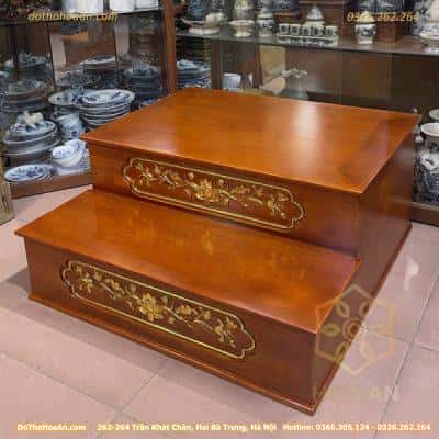 Kệ Kê Nhị Cấp/ 2 Cấp Ban Thờ Gỗ Xoan Màu Hương Dát Vàng2