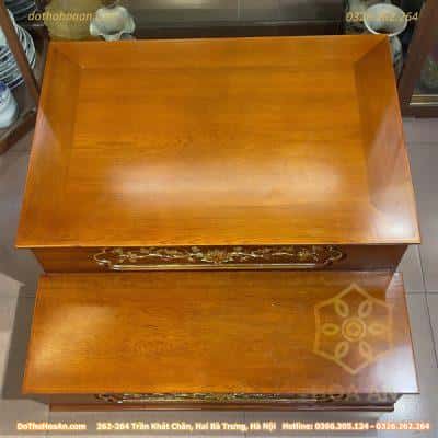 Kệ Kê Nhị Cấp/ 2 Cấp Ban Thờ Gỗ Xoan Màu Hương Dát Vàng3