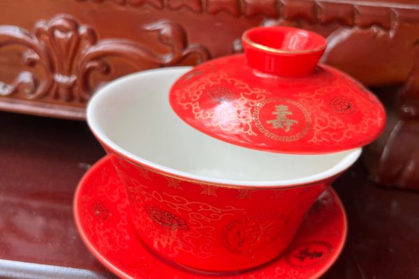 Bát Sâm/Bát Nước Sứ Gấm Đỏ