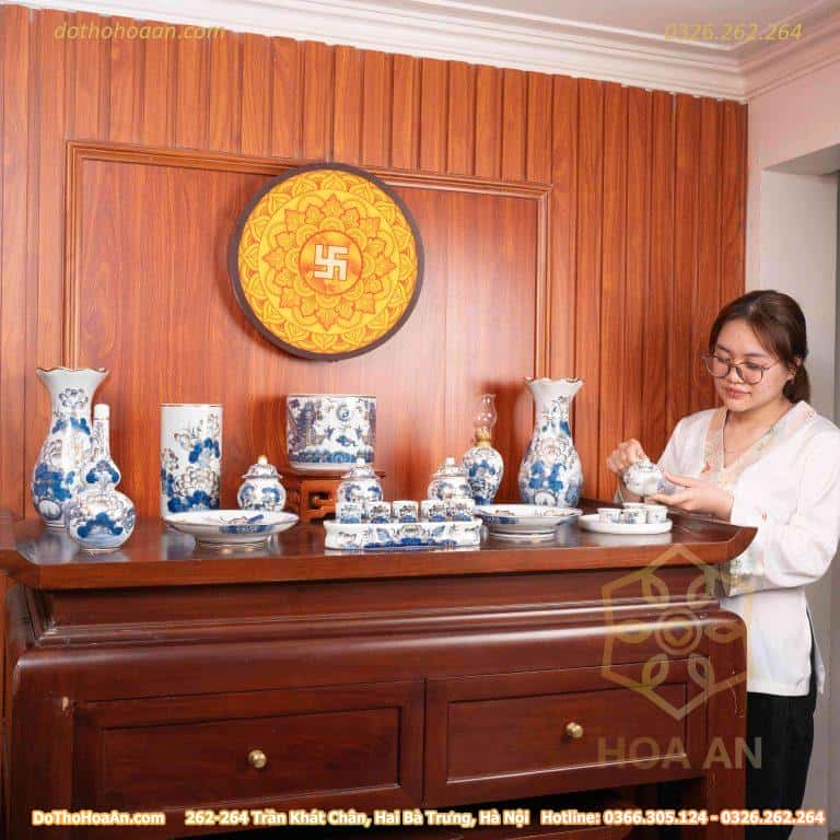 Bộ Thờ Thần Linh Men Lam Vẽ Vàng