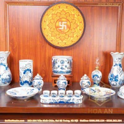 Bộ Thờ Thần Linh Men Lam Vẽ Vàng