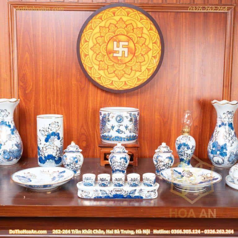 Bộ Thờ Thần Linh Men Lam Vẽ Vàng