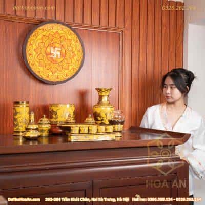 Bộ Đồ Thờ Thần Linh Sứ Vàng Kim Sa