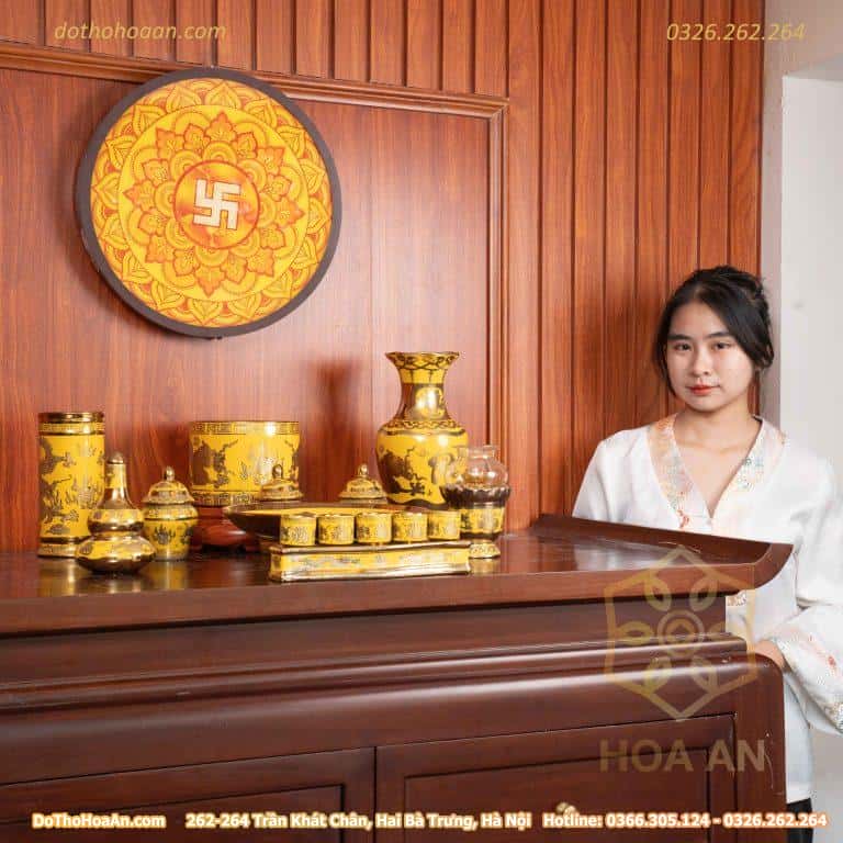 Bộ Đồ Thờ Thần Linh Sứ Vàng Kim Sa