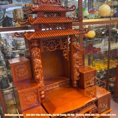 Bộ Ban Thờ Thần Tài 3 Mái Gỗ Xoan Màu Hương