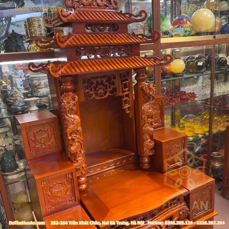 Bộ Ban Thờ Thần Tài 3 Mái Gỗ Xoan Màu Hương