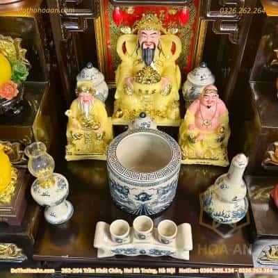 Bộ Ban Thờ Thần Tài Gỗ Sồi Hiện Đại Kết Hợp Kệ 3 Tầng Sứ Men Rạn Vẽ (9)