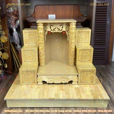 Bộ Ban Thờ Thần Tài Gỗ Xoan Mái Bằng Cột Rồng Chưa Đồ