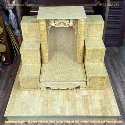 Bộ Ban Thờ Thần Tài Gỗ Xoan Mái Bằng Cột Rồng Chưa Đồ