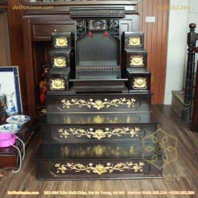 Bộ Bàn Thờ Thần Tài Hiện Đại Gỗ Sồi Triện Sen Dát Vàng Chưa Đồ