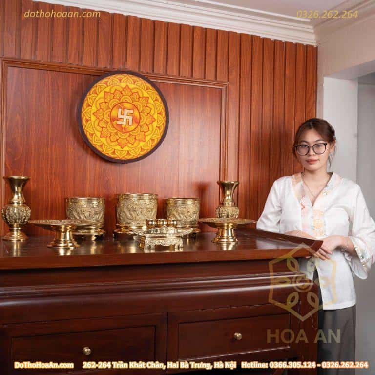Bộ Đồ Thờ Gia Tiên Đồng Vàng BTGTDV1