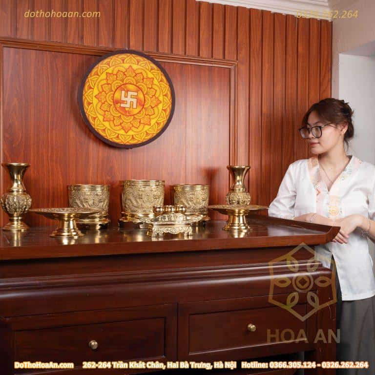Bộ Đồ Thờ Gia Tiên Đồng Vàng BTGTDV1