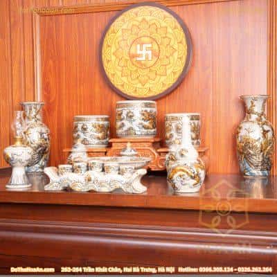 Bộ Thờ Gia Tiên Men Rạn Vẽ Vàng BTGTMRVV3