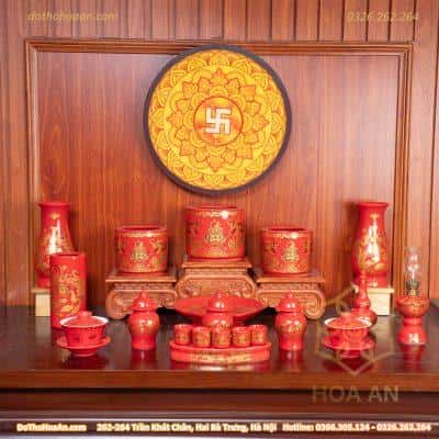 Bộ Đồ Thờ Gia Tiên Sứ Đỏ Bát Tràng