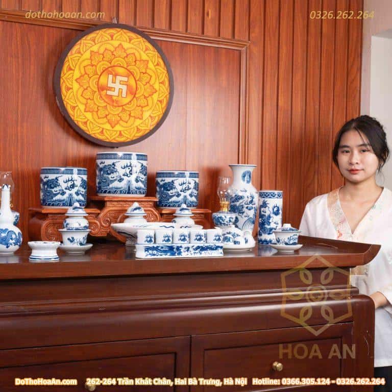 Bộ Đồ Thờ Gia Tiên Sứ Men Lam (3)