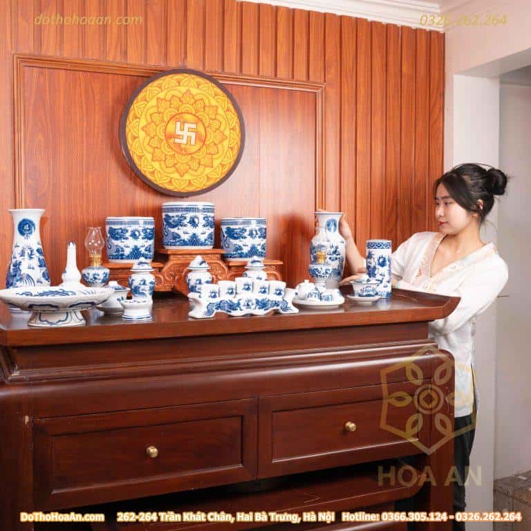 Bộ Đồ Thờ Gia Tiên Sứ Men Trắng BTGTMT1