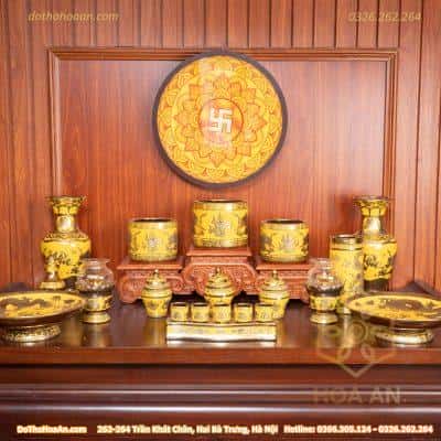Bộ Đồ Thờ Gia Tiên Sứ Vàng Kim Sa