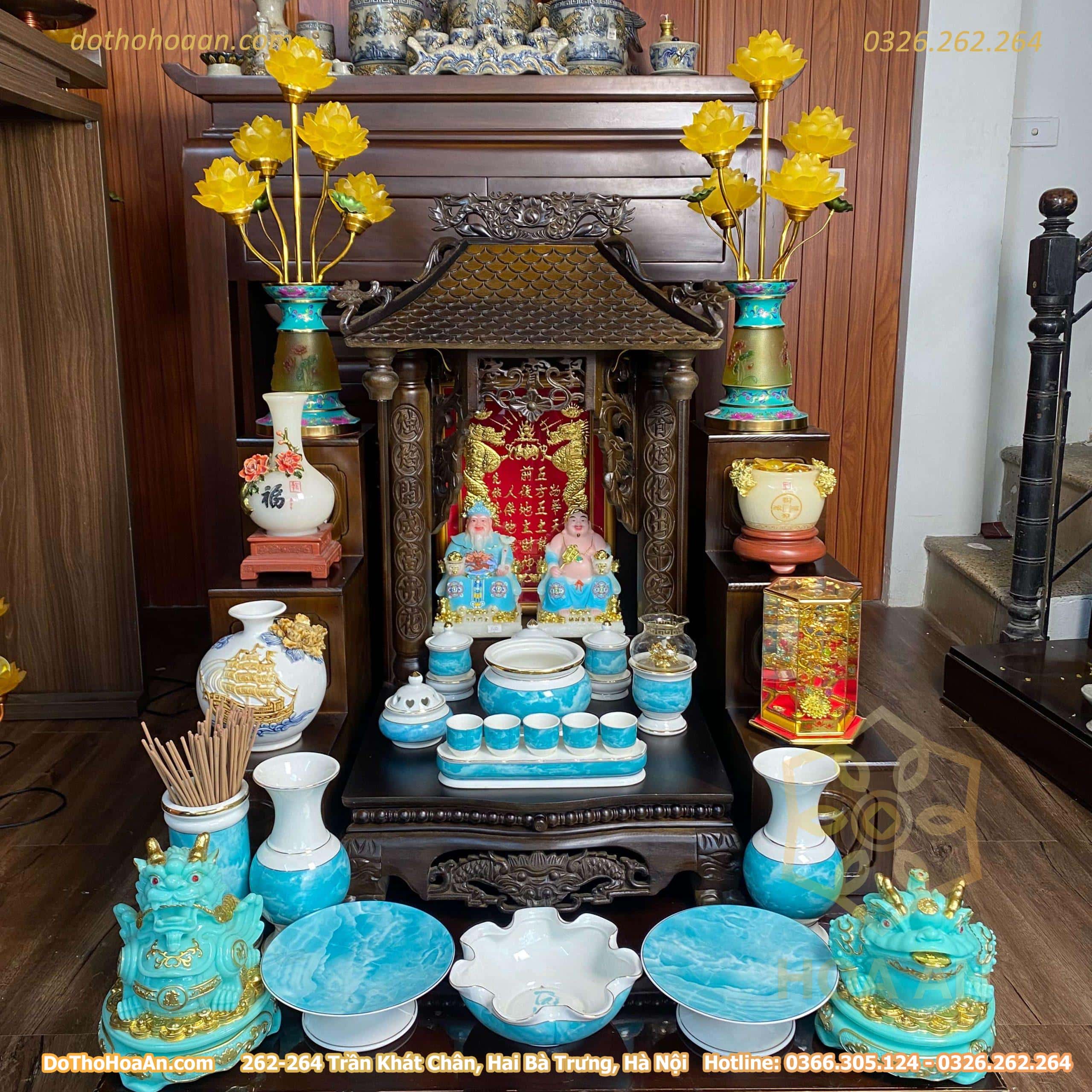 Bộ Đồ Thờ Thần Tài Gỗ Gụ Sứ Vân Đá Xanh (3)