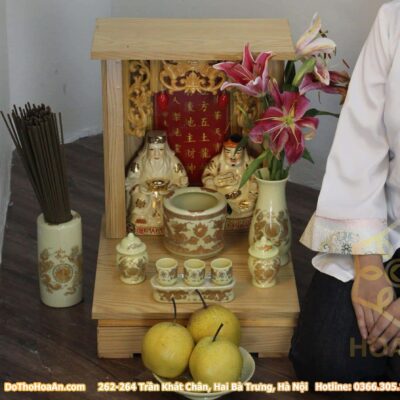 Bộ Thờ Thần Tài Gỗ Công Nghiệp Sứ Vàng Ngà