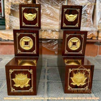 Bục Tam Cấp Bàn Thờ Thần Tài Xoan Vân Đục Dát Vàng