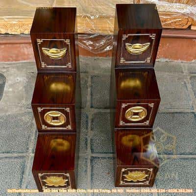 Bục Tam Cấp Bàn Thờ Thần Tài Xoan Vân Đục Dát Vàng