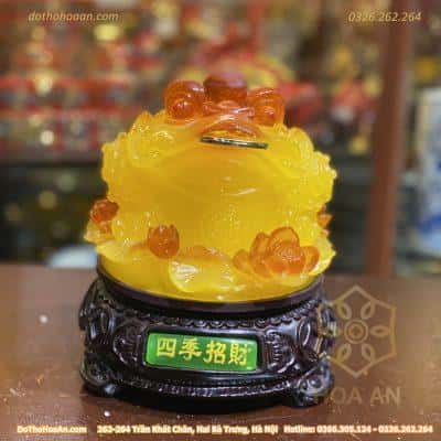 Cóc Thiềm Thừ Tọa Hoa Phong Thuỷ Xoay Đế Gỗ Vàng Mật Ong