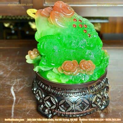 Cóc Thiềm Thừ Tọa Hoa Phong Thuỷ Xoay Đế Gỗ Xanh