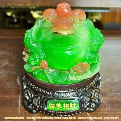 Cóc Thiềm Thừ Tọa Hoa Phong Thuỷ Xoay Đế Gỗ Xanh