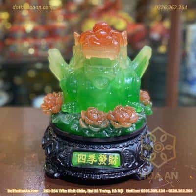 Tỳ Hưu Tọa Hoa Phong Thuỷ Xoay Đế Gỗ Xanh