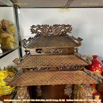 Ban Thờ Thần Tài Gỗ Gụ 3 Mái Cột Rồng Nổi3